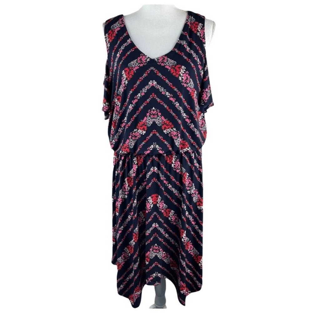 Maurice Navy Blue Floral Cold Shoulder Midi Dress - NWT, Size 2